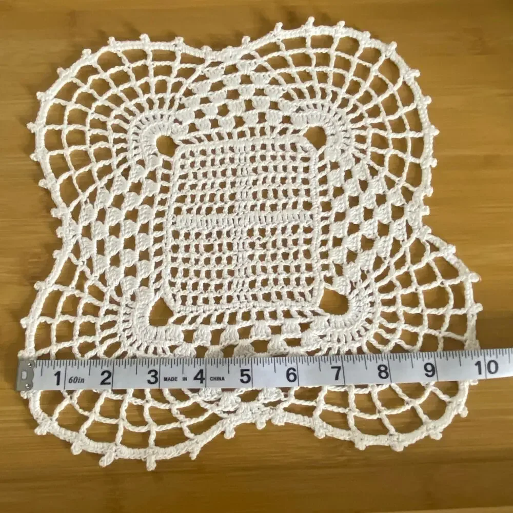 Vintage Handmade Crochet Pineapple Lace Square Doily 10in Cotton Farmhouse Decor